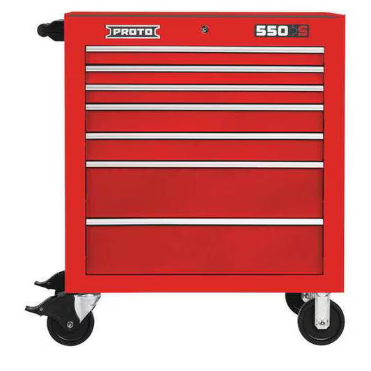 PROTP - 550S Series Rolling Tool Cabinet, 7 Drawer, Red, Steel, 34 in W x 25-1/4 in D x 41 in H